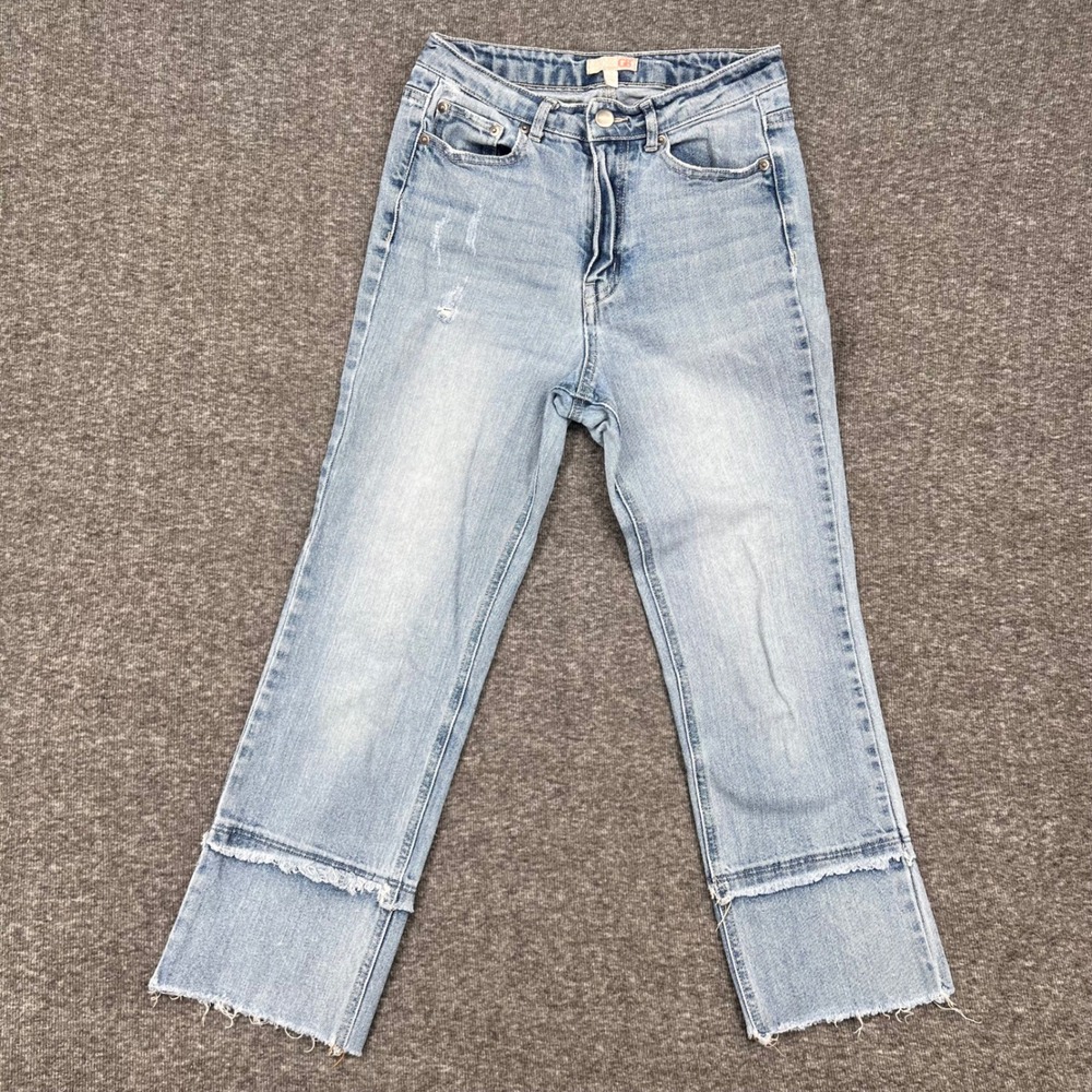 GB Womens‎ cropped Distressed High Rise Straight Leg Jeans Frayed Hem Size 3